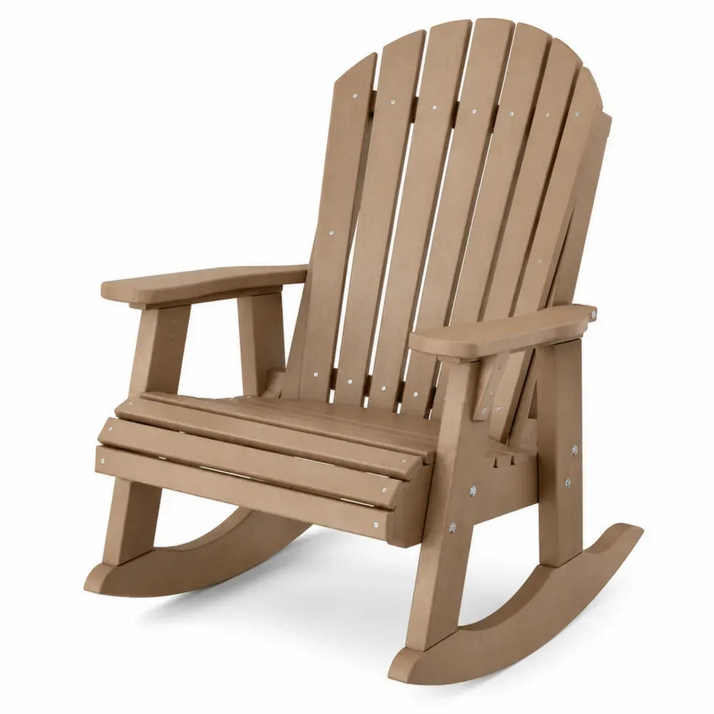 Garten Schaukelstuhl Adirondack mit Armlehnen 78 x 92 x 104 cm HDPE Kunstholz Naturbraun