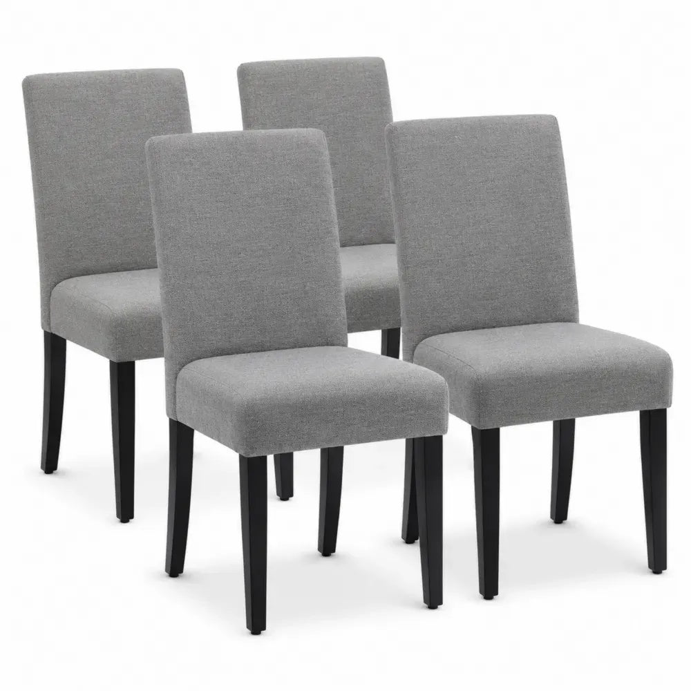 4er Set gepolsterte Esszimmerstühle 45 x 56 x 98 cm Polyesterbezug Kautschukholzbeine rechteckig Grau Schwarz