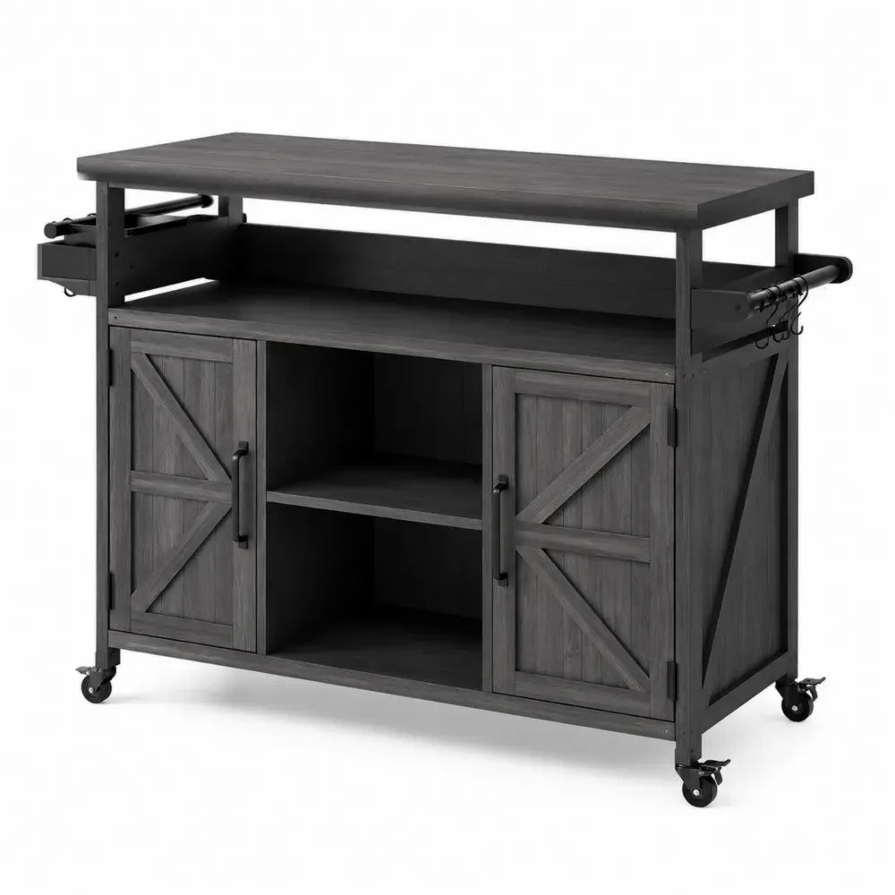 Küchenwagen mit Rollen und 2 Türen 120 x 50 x 95 cm MDF Stahl rechteckig dunkelgrau schwarz