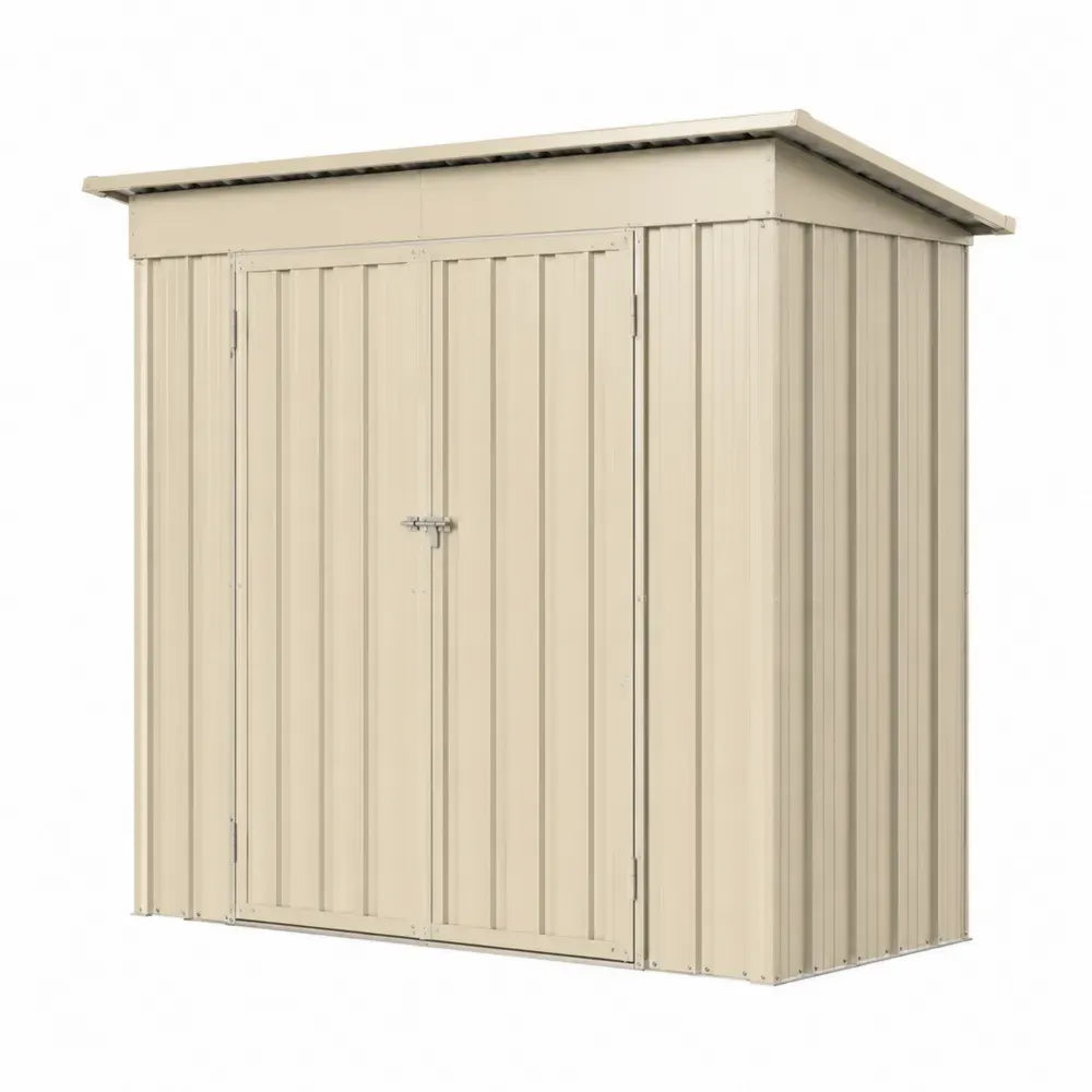 Gartenschuppen Geräteschuppen mit Doppeltür Pultdach verzinktes Stahlblech rechteckig Cremebeige Silberfarben 213 x 130 x 173 cm