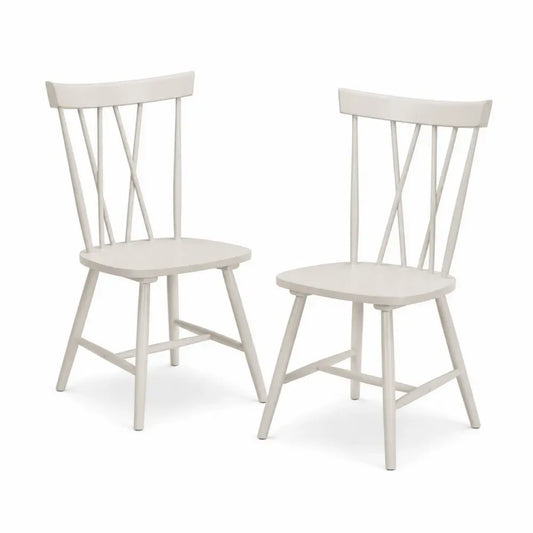 2er Set Esszimmerstühle mit X Rückenlehne je 45 x 52 x 89 cm massives Gummibaumholz rechteckig Weiß