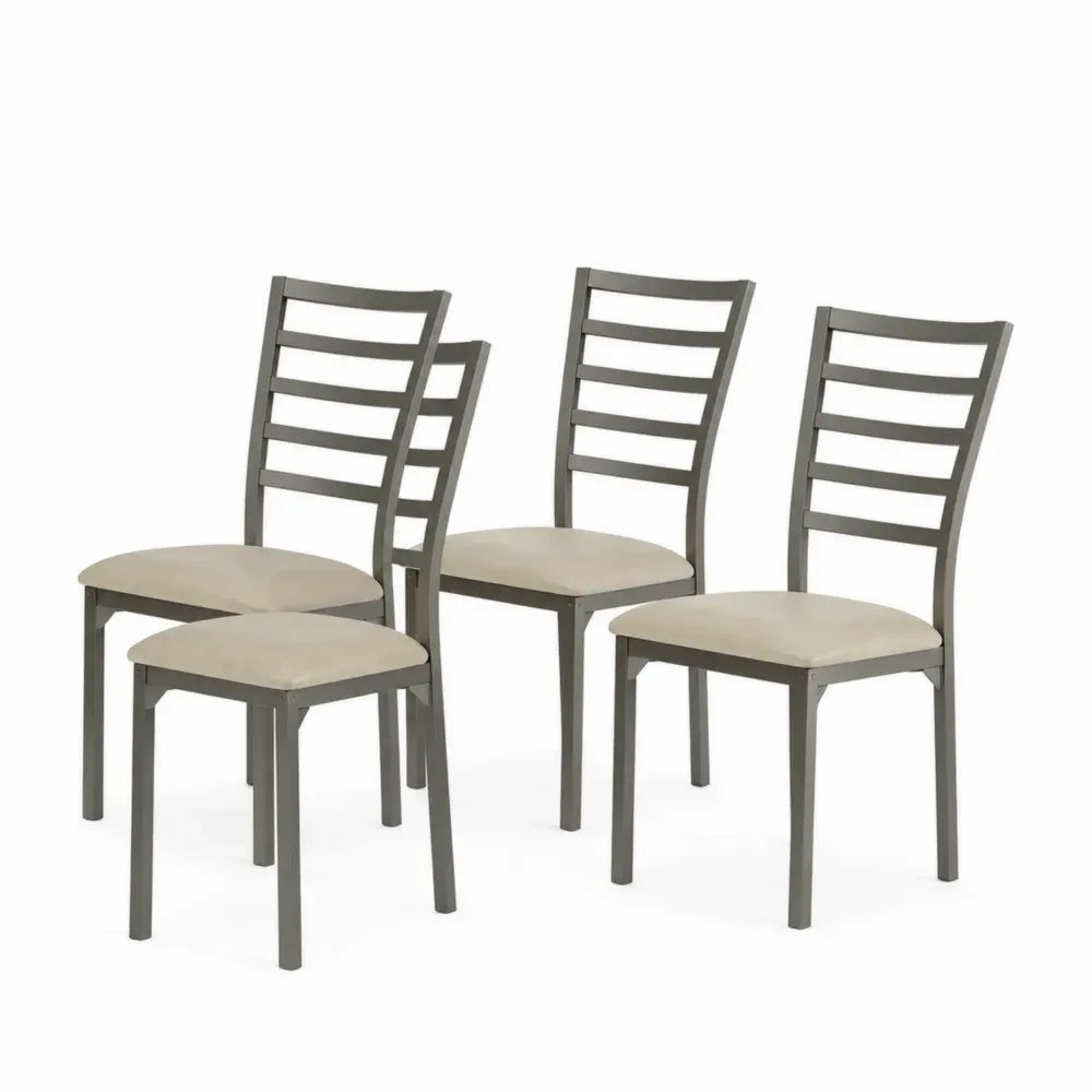 4er Set Esszimmerstühle mit Polstersitz 43 x 50 x 96 cm pulverbeschichteter Stahl Polyestergewebe rechteckig Graugrün Beige