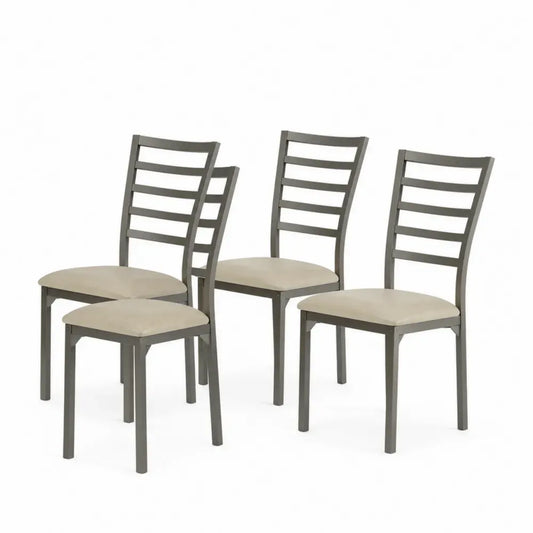 4er Set Esszimmerstühle mit Polstersitz 43 x 50 x 96 cm pulverbeschichteter Stahl Polyestergewebe rechteckig Graugrün Beige