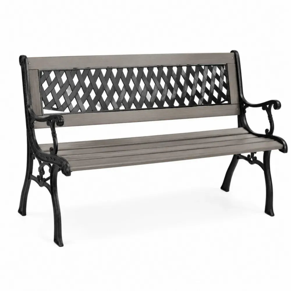 Gartenbank 3-Sitzer mit Armlehnen 127 x 60 x 85 cm HDPE Kunststoff Gusseisen Stahl Grau-Braun Schwarz