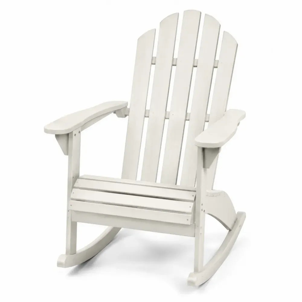 Garten Schaukelstuhl Adirondack Loungesessel mit Armlehnen und fächerförmigem Lattenrücken HDPE Kunststoff Weiß 76 x 90 x 104 cm