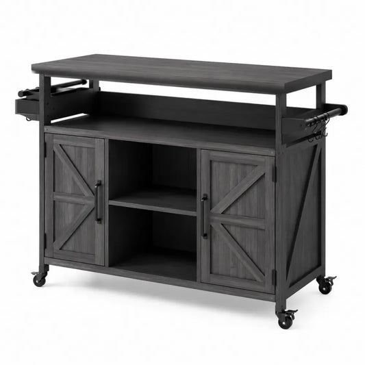 Küchenwagen mit Rollen und 2 Türen 120 x 50 x 95 cm MDF Stahl rechteckig dunkelgrau schwarz