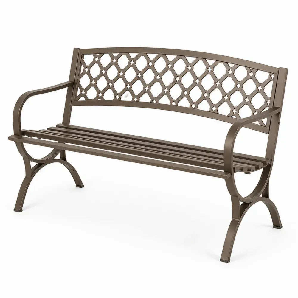 Gartenbank 2-Sitzer mit Armlehnen 127 x 60 x 85 cm pulverbeschichteter Stahl Bronzebraun