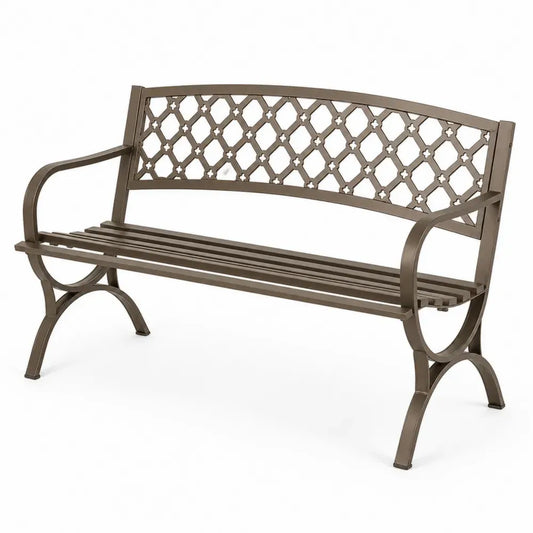Gartenbank 2-Sitzer mit Armlehnen 127 x 60 x 85 cm pulverbeschichteter Stahl Bronzebraun