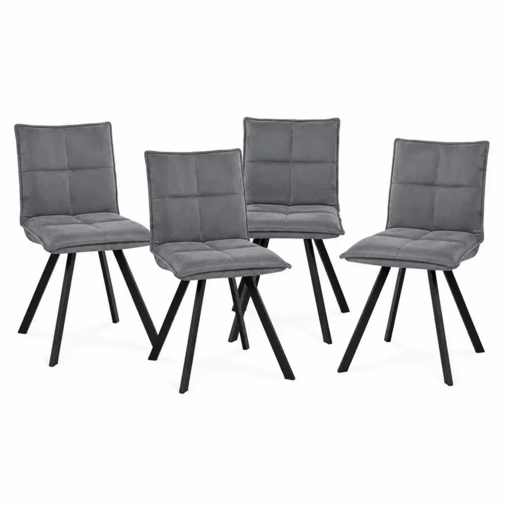 Esszimmerstühle 4er Set Polsterstühle 45 x 56 x 86 cm Polyester Mikrofaser Stahl rechteckig grau schwarz