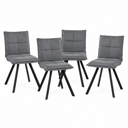 Esszimmerstühle 4er Set Polsterstühle 45 x 56 x 86 cm Polyester Mikrofaser Stahl rechteckig grau schwarz